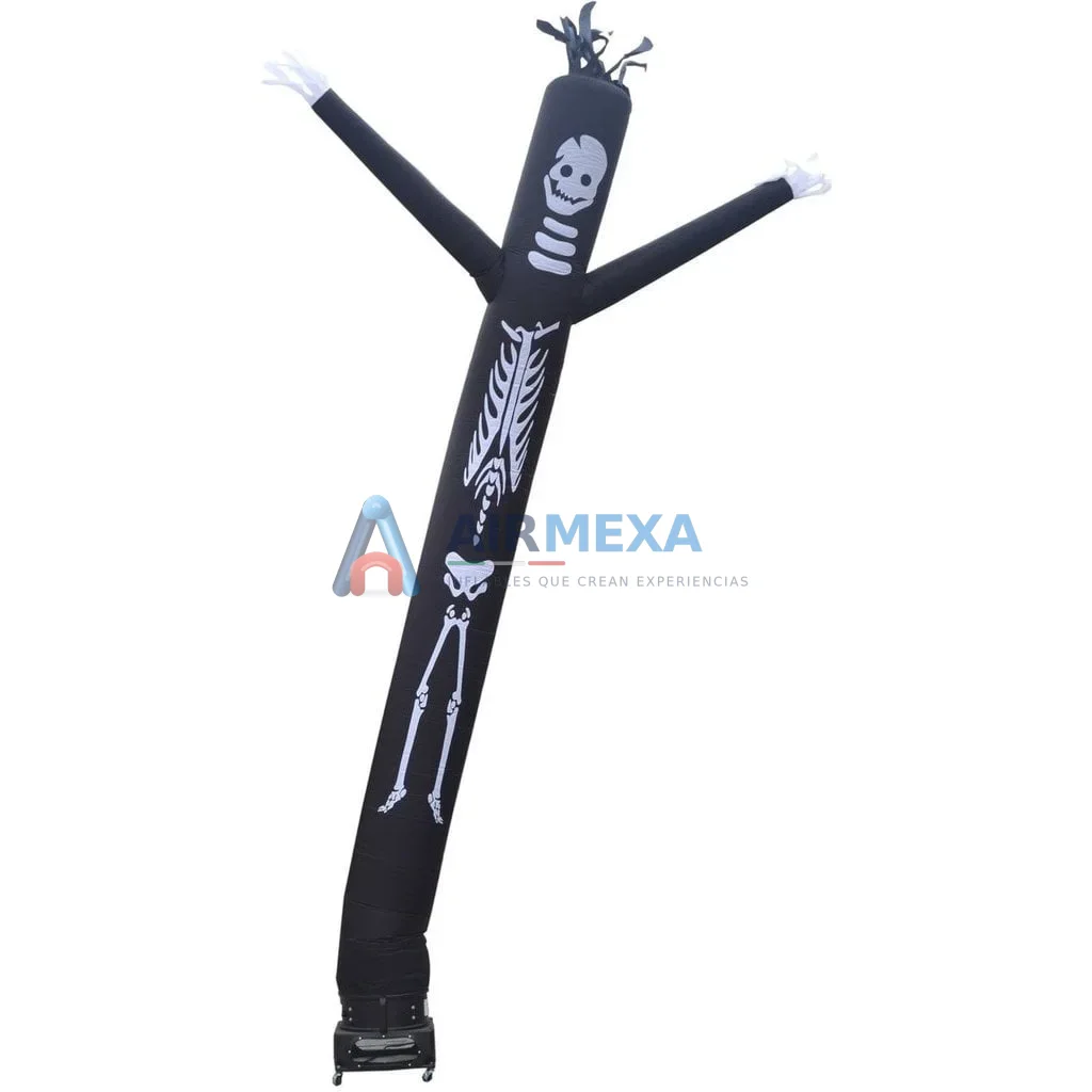 Air dancer inflable con temática de esqueleto de 5 metros en exhibición para Halloween