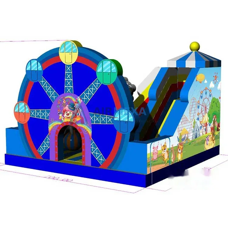 Castillo inflable combo temática rueda de la fortuna con resbaladilla y obstáculos