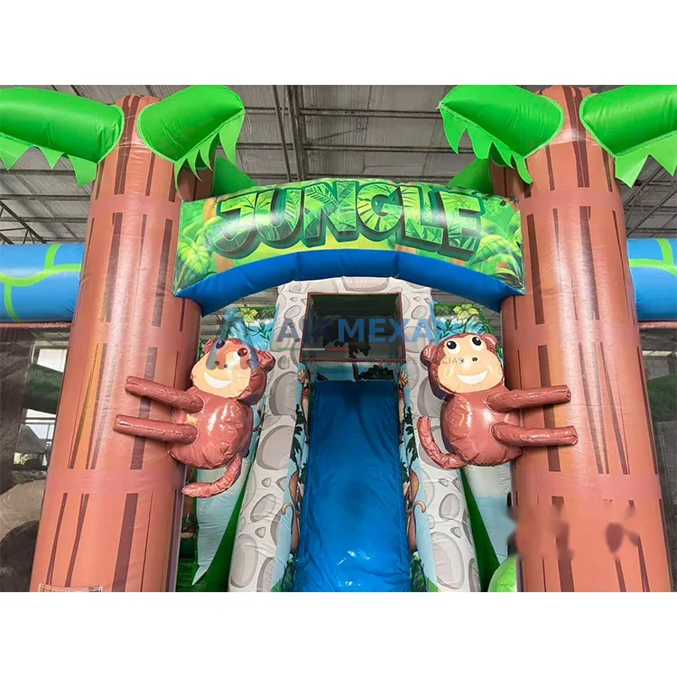 Castillo inflable temático de selva con gorila para uso comercial