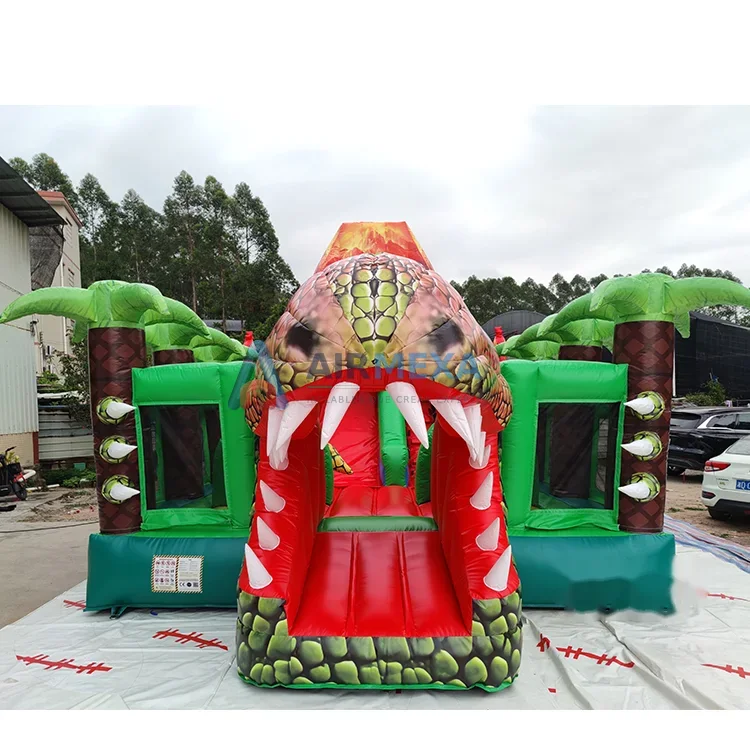 Castillo inflable temático de dinosaurios en 3D para renta comercial y eventos