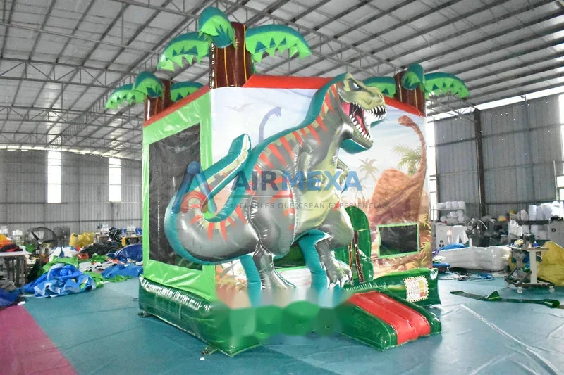 Castillo inflable temático de dinosaurio para renta, con área de brinco