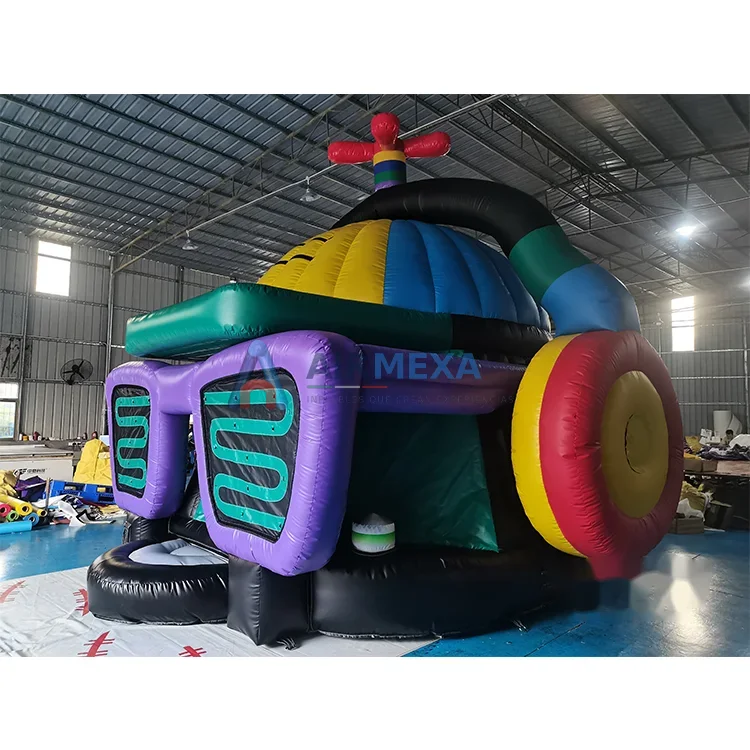 Castillo inflable temático DJ con gráficos de bocinas y luces para eventos