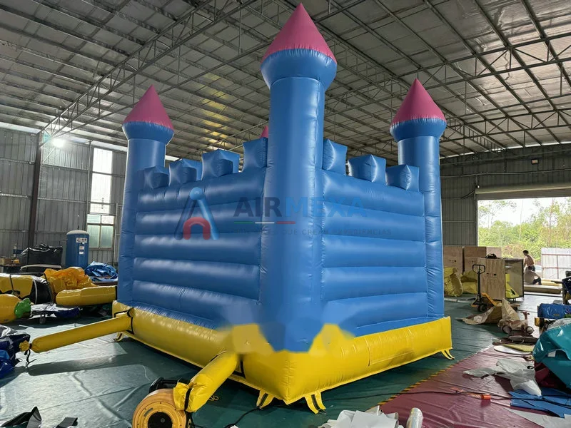 Castillo inflable azul y rosa de 4x4 metros para renta de eventos