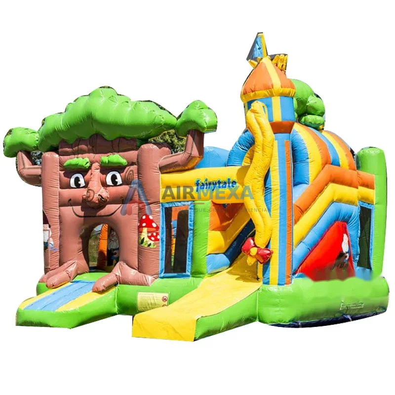 Combo inflable temático de árbol de cuento con resbaladilla y área de brinco