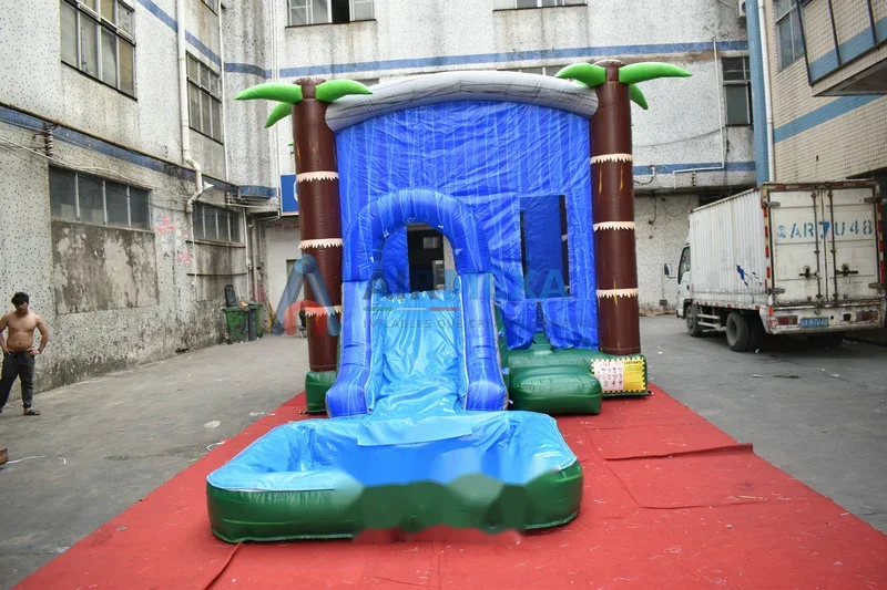 Combo inflable tropical Blue Crush con tobogán y alberca de recepción