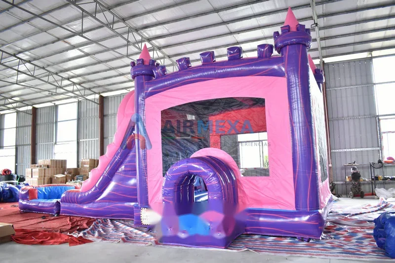 Combo inflable 5 en 1 temática princesas con doble carril y resbaladilla
