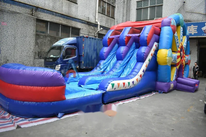 Combo inflable acuático con temática de rueda de la fortuna, resbaladilla y alberca