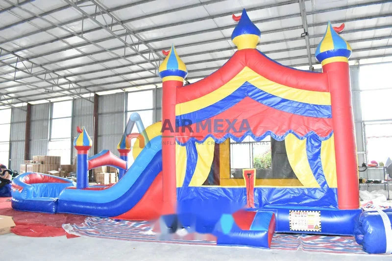 Castillo inflable de carnaval con resbaladilla, combo alargado para renta comercial