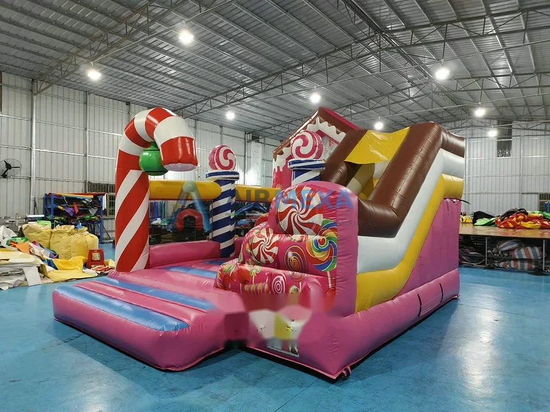 Combo inflable infantil temática de dulces con resbaladilla para niños pequeños
