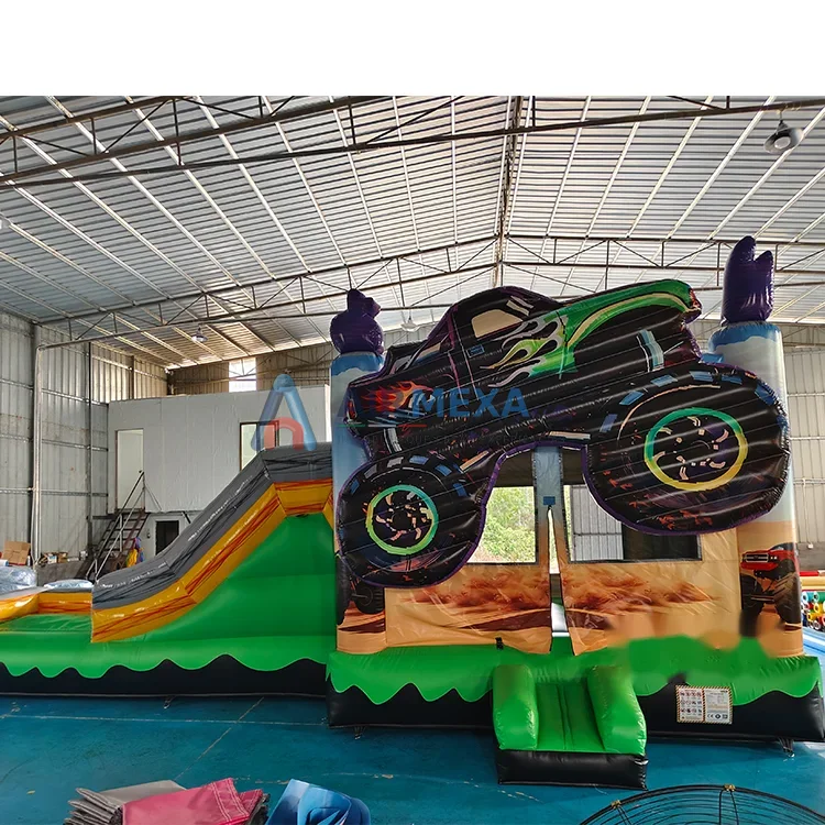 Combo inflable temático Monster Truck con resbaladilla y obstáculos internos