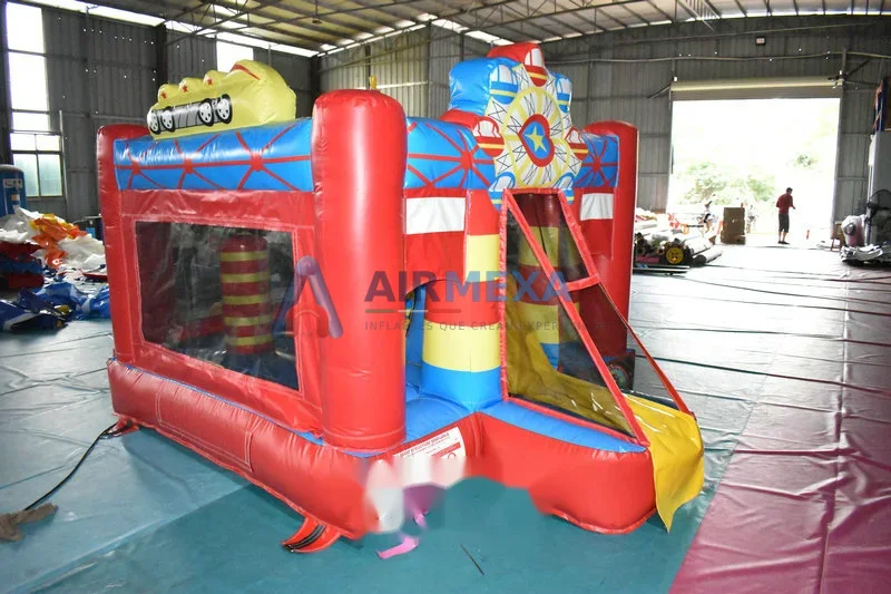 Castillo inflable compacto con temática de rueda de la fortuna para fiestas y eventos pequeños