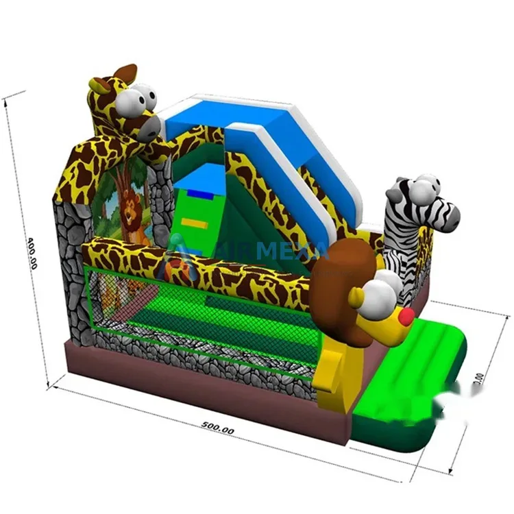 Combo inflable temático de animalitos con resbaladilla en evento infantil
