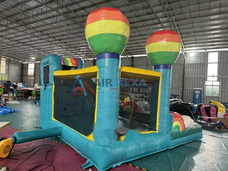 Combo inflable arcoíris wet/dry con resbaladilla, tamaño compacto para renta