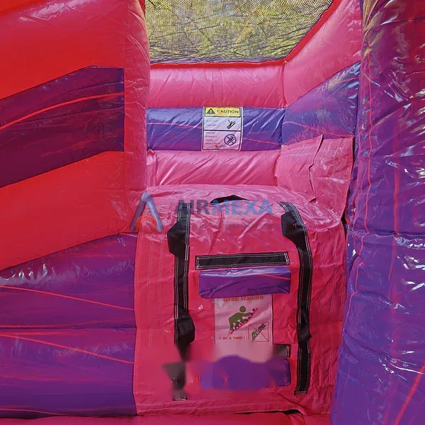 Combo inflable rosa con resbaladilla doble y alberca para fiestas infantiles