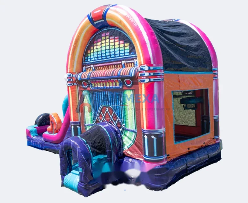 Combo inflable Jukebox de doble carril, uso húmedo y seco, en evento al aire libre
