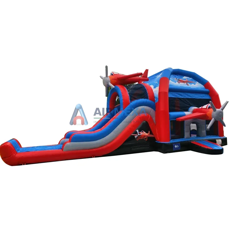 Combo inflable temático de avión con resbaladilla y área de brincolín