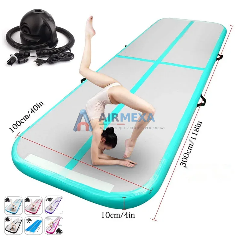 Pista inflable Tumble Track de 12 metros instalada para práctica de gimnasia