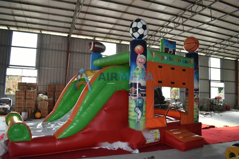 Combo inflable deportivo compacto con resbaladilla y obstáculos para eventos