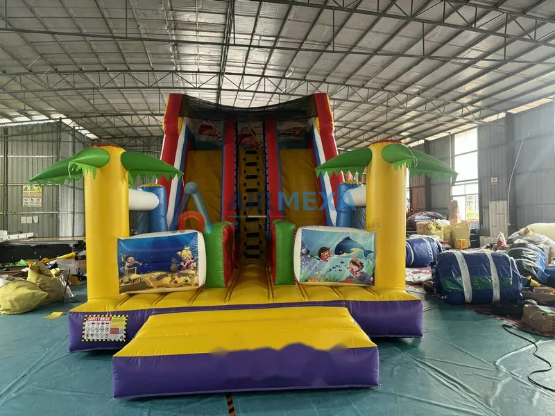 Resbaladilla inflable tropical de dos carriles montada en evento acuático