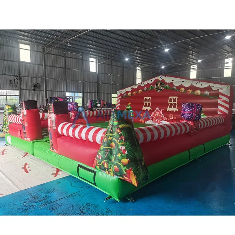 Colchón inflable navideño de 6x6 metros usado como base para reno mecánico