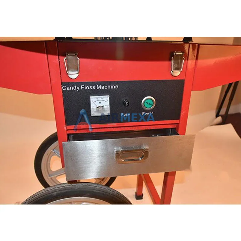 Máquina comercial de algodón de azúcar con carrito integrado para eventos