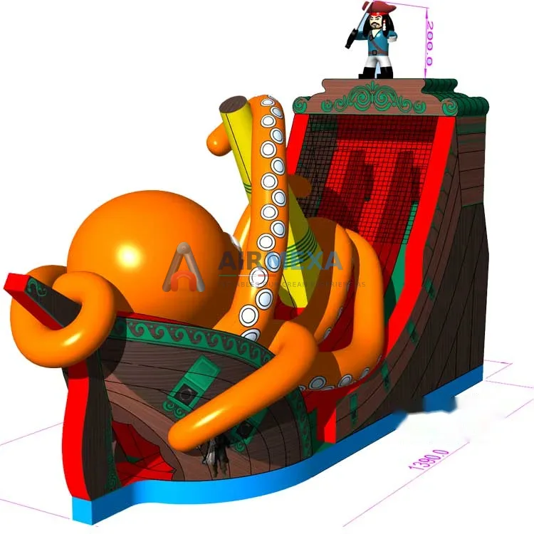 Resbaladilla inflable temática de unicornio instalada en un evento infantil