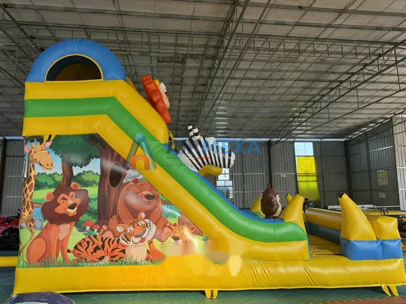 Resbaladilla inflable temática de selva de 7x4 metros para uso comercial