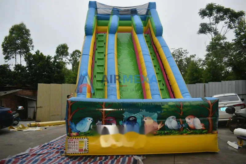 Resbaladilla inflable gigante de 8 metros con temática de aves en evento al aire libre