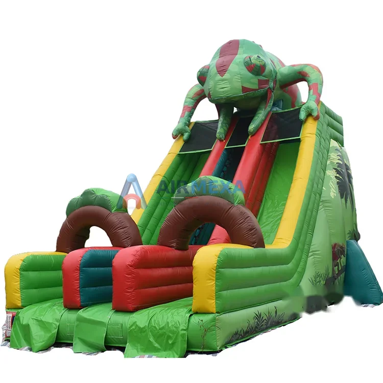 Resbaladilla inflable temática camaleón con doble carril para eventos