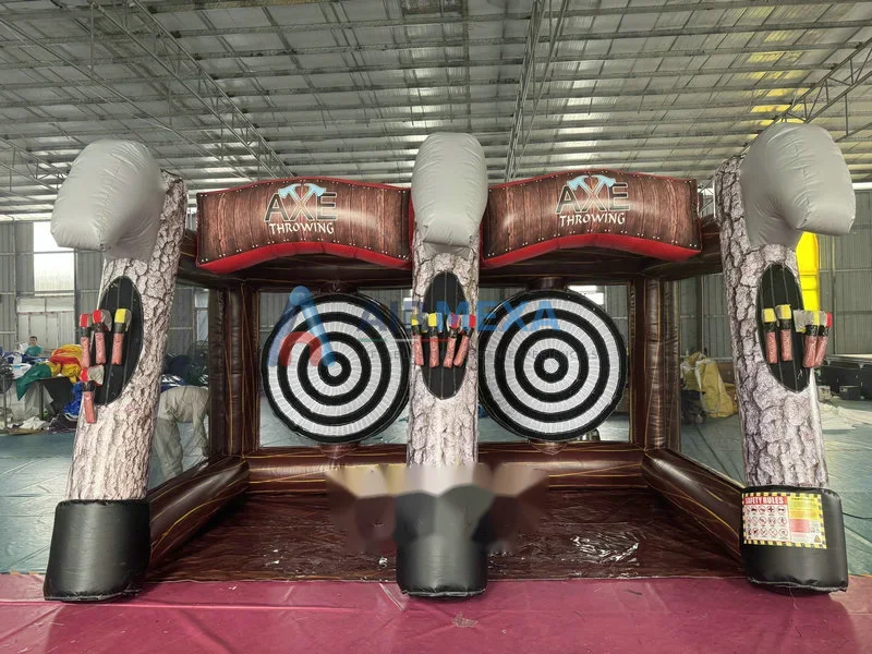 Juego inflable de tiro de hacha con diana y paredes laterales de contención