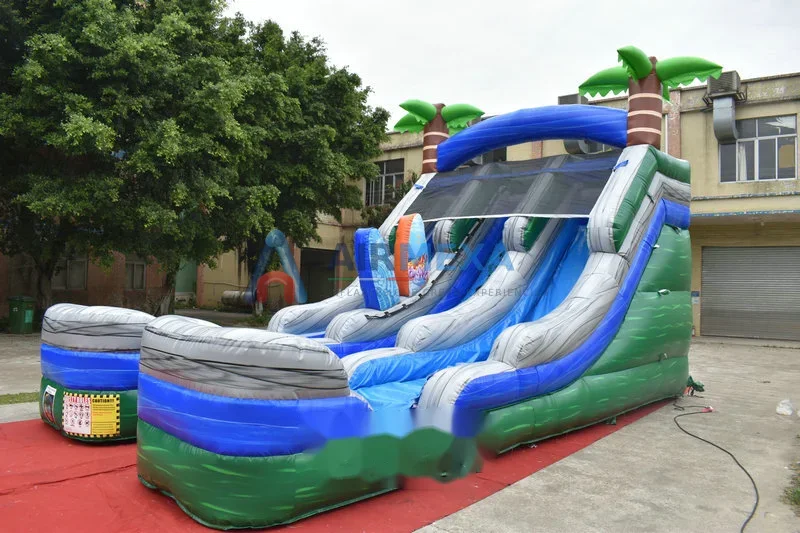 Resbaladilla acuática inflable de doble carril de 8 metros en evento con alberca