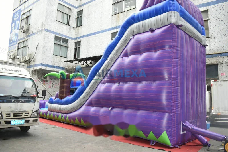 Resbaladilla inflable acuática morada de 6 metros con alberca en la base