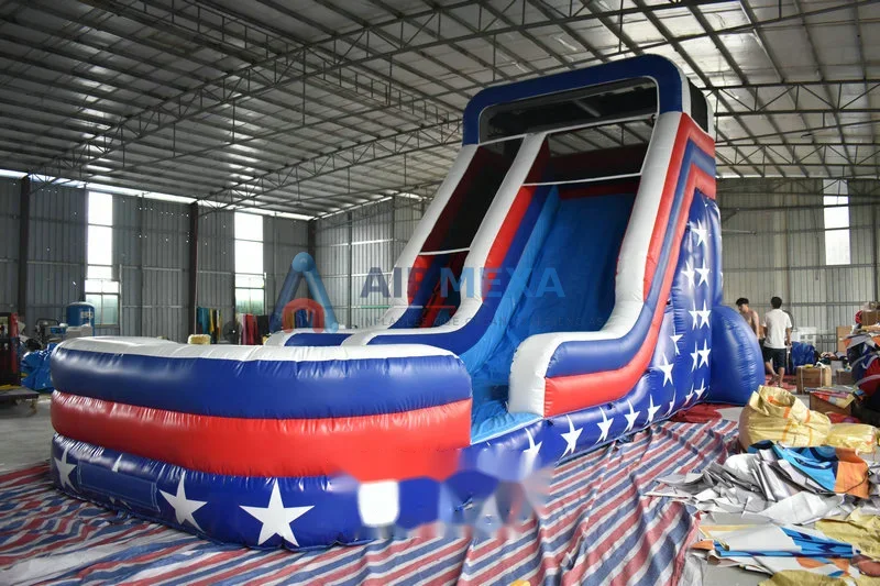 Resbaladilla acuática inflable individual All American de 9.6 metros instalada al aire libre