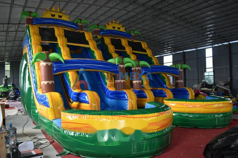 Resbaladilla acuática inflable temática de sol con piscina en la base, uso comercial
