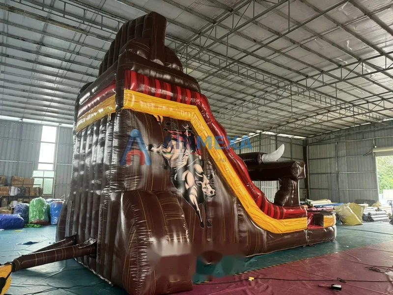 Resbaladilla acuática inflable Rodeo Rush de 18 pies con temática de rodeo