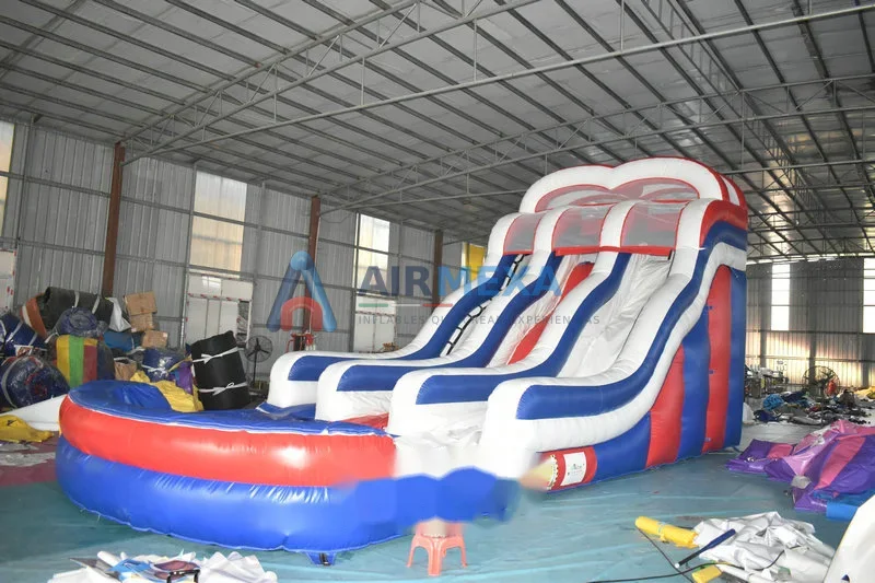 Resbaladilla acuática inflable de doble carril con alberca receptora en evento
